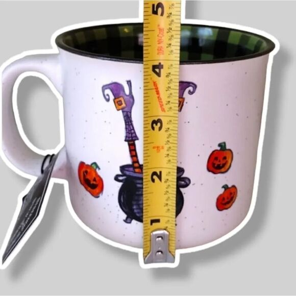 Halloween Bottoms Up Witches Gingham Print Ceramic Camper Mug NWT - Picture 15 of 16